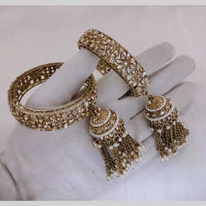 Jewelemarket Gold Plated Fine Jewelry <b>Set</b> 2.8 Featuring Crystal Stone and <b>Pearls</b> Bangles - Product Image 1