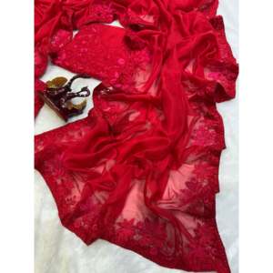 Saree de créateur pour femme avec broderie en fil multicolore - Product Image 4