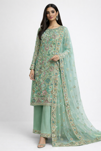 Women <b>Silk</b> <b>Kurta</b> With White Embroidery Loose Fit Midi Length Traditional Indian Pakistani Casual Wear - Product Image 6