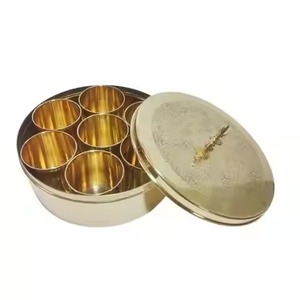 Crafted Metal Masala Storage Box with Decorative Lid Kitchen Spice Organizer Container for <b>Herbs</b> Seasoning Dining - Product Image 1