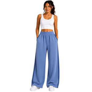 Pantalon de survêtement large bleu ciel pour femme, taille élastique, coupe ample, en molleton de coton, pantalon décontracté oversize avec poches - Product Image 1