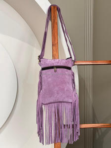 Bolso cruzado de cuero de ante hecho a mano, bolso de mujer de cuero de vaca con flecos bohemios, bolsos de Festival Hippie de cuero genuino ecológicos - Product Image 5