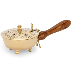 Handmade Silver Incense <b>Burner</b> With Sandalwood Handle Aromatic Dhoop Dani <b>For</b> Home Office Decor All Season Use - Product Image 2