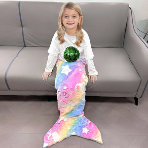 Manta de Sirena Personalizada para Niños, Saco de Dormir de Franela Suave, Cola de Sirena de Dibujos Animados para Invierno, 100% Poliéster Tejido para Niñas - Product Image 2