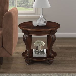 22 Retro Round Solid Wood Console <b>Table</b> Easy-to-Assemble Cherry <b>Sofa</b> <b>Side</b> <b>Table</b> with Shelf <b>for</b> Living Room Corner - Product Image 1