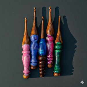 Handmade Crochet <b>Hooks</b> 3.5mm To 12mm | Multi-Color Resin & Rosewood Ergonomic Handle | No-Snag Yarn Tools - Product Image 3