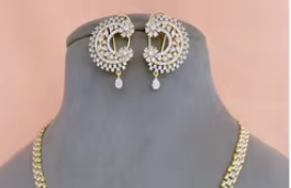 Stunning Best Quality <b>Gold</b> Plated Stones Look Necklace <b>Set</b> With <b>Earrings</b> for Wedding Festive Wear Collection For Women - Product Image 2