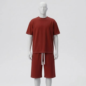 <b>Mens</b> Minimalist Summer Set Solid Color T Shirt And Knee Length Shorts Soft Cotton Relaxed Fit Casual Matching Outfit OEM - Product Image 5