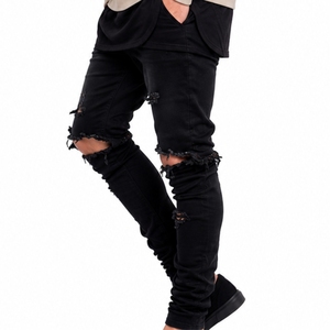 Jeans en denim déchiré pour hommes, coupe skinny extensible, en denim stretch, coupe ajustée sur mesure, en tissu denim premium pour hommes - Product Image 3