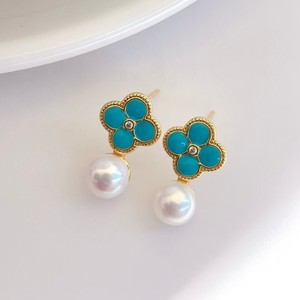 Pendientes de Flor de Cuatro Hojas de Turquesa de Alta Gama, Tapones para los Oídos Compactos de Lujo, Perlas Populares en Internet - Product Image 2