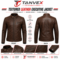 Veste en cuir perforée écologique pour homme TANVEX INTERNATIONAL, style motard, col montant, fermeture éclair sur le devant