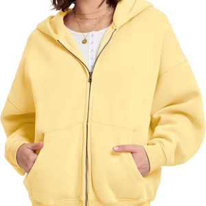 Sweat-shirts à capuche courts pour femmes en polaire, tendance, avec demi-zip et quart de zip, vêtements d'hiver avec poches - Product Image 1