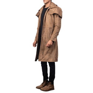 Manteau long en cuir véritable marron pour homme, à revers ouverts et col à revers, style trench-coat - Product Image 2