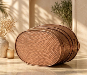 Rustic Metal Oval Planter Handmade Copper Finish Indoor Outdoor Floral Display <b>Vase</b> Round Tabletop Plant Pot flower <b>vase</b> - Product Image 2