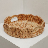 MANDA S Cesta Redonda Hecha a Mano de Jacinto de Agua, Cesta de Servir Tejida Natural, Organizador Ecológico para Decoración del Hogar con Asa