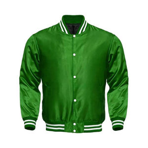 Collection de blousons bomber en satin pour hommes – Or, Vert, Blanc, Orange – Fermeture éclair intégrale, boutons-pression, manches froncées – Vêtements d'extérieur sportifs et décontractés - Product Image 5