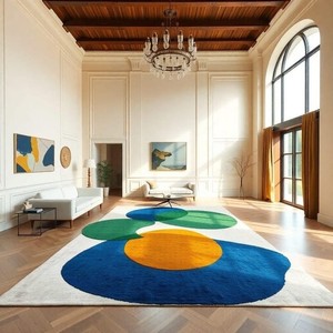 Modern Color Block Circle Rug Hand Tufted Woolen Multicolour Block Indoor Outdoor Rug Home Decor Best Price - Product Image 1