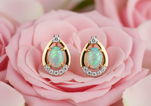 95 Silver 18K Gold Plated <b>Opal</b> Stud <b>Earrings</b> with Round Brilliant Moissanite Bezel Setting Water Drop Shape Party Gift - Product Image 2