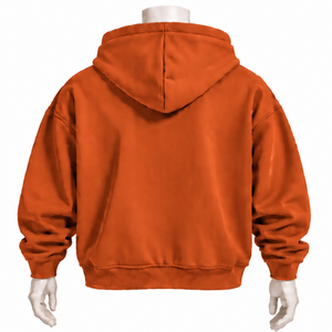 Custom Burnt <b>Orange</b> Mens Zip Front Hoodie Chenille Letter Applique Heavyweight <b>Fleece</b> Loose Fit Casual Streetwear Sweatshirt - Product Image 2