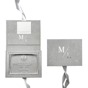 High Quality Customizable Velvet Invitation <b>Box</b> with Silver Foil Monogram Luxury Romantic <b>Wedding</b> <b>Cards</b> Made in Chiang Mai - Product Image 1