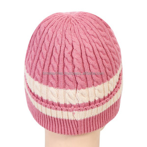Classic Thick Cable Knit Striped <b>Wool</b> <b>Beanie</b> Warm Winter Hat for Unisex Adults - Product Image 2