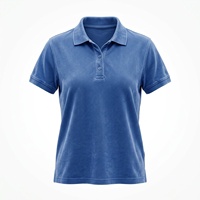 Polo court pour femme bleu clair avec ourlet festonné et col crème, style preppy, haut tricoté à manches courtes