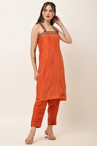 Vestido casual naranja sin mangas con tirantes, cuello cuadrado, estilo occidental, con lentejuelas y cuentas bordadas, para primavera. - Product Image 4