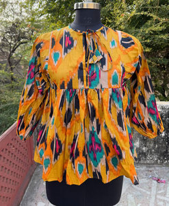 Tunique élégante en coton imprimé, col rond, mini-robe pour femmes, vêtements décontractés d'été - Product Image 5