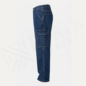 Pantalones Vaqueros Cargo de Cintura Alta para Hombre, Corte Holgado, Estilo Utilitario de Algodón, Color Sólido, Jeans Casuales de Otoño - Product Image 4