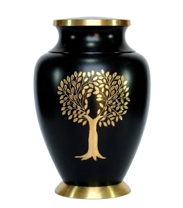 Urne funéraire pour adultes bleu marine et laiton - Urne commémorative gravée à la main avec un arbre de vie doré pour les cendres humaines. - Product Image 3