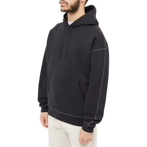 Sweat à capuche personnalisé en molleton 80% coton 20% polyester, surpiqûres contrastées, épaules tombantes, coupe oversize, avec cordon. - Product Image 2