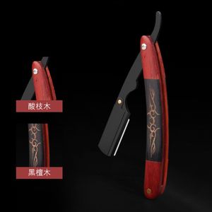Wood Handle Straight <b>Razor</b> Stainless Steel Blade Single Blade For Face Shaving Smooth & Comfortable Professional - Product Image 1