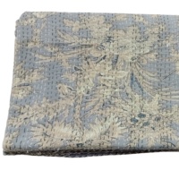 Sábana Plana King-Size 100% Algodón Kantha Hecha a Mano con Diseño de Plantas Indias Azul Desechable 200TC Art Deco para Hotel, Hogar y Sala de Estar