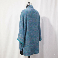 Kimono de luxe vintage en soie à motif cachemire, veste en soie pure style bohème, châle superposé, silhouette trapèze, col en V, manches à volants, longueur ras du sol