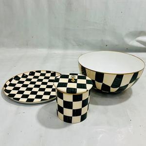 Juego de Recipientes de Almacenamiento de Cerámica con Diseño a Cuadros Metálicos Hechos a Mano, Resistentes a la Decoloración y Duraderos, con Tapa |   Recipientes Decorativos para Cocina |   Moderno - Product Image 5