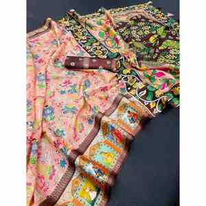 FANCY KOTA SECUENCIA JACQUARD DE SECUENCIA TRABAJO SAREE CON BLUSA SIN COSTAR MELOCOTÓN - Product Image 1