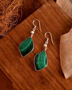 Boucles d'oreilles pendantes en malachite naturelle, argent sterling 925, cristal vert, style bohème, bijoux faits à la main, cadeau pour femme - Product Image 3