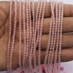 ลูกปัดโรสควอตซ์ทรงรอนเดลเหลี่ยมเพชรพลอยขนาด 3 มม. ลูกปัดพลอยโรสควอตซ์ขนาด 13 นิ้ว ลูกปัดโรสควอตซ์ทรงรอนเดลเหลี่ยมเพชรพลอยขนาดเล็กเป็นเส้น - Product Image 1