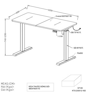 Bureau d'ordinateur moderne réglable en bois avec pieds en métal noir et panneau de contrôle de hauteur - Product Image 5