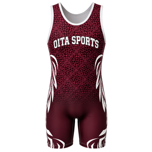 Men Burgundy White Sublimated Wrestling Singlet <b>Athletic</b> Polyester Sports Suit Performance Training Team Apparel - Product Image 2