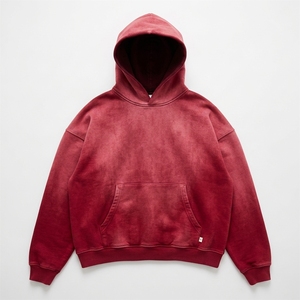 Sweat-shirt à capuche surdimensionné en coton molletonné, style vintage, rouge délavé, vente en gros - Product Image 1