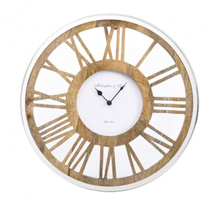Circular Industrial Mechanical Needle <b>Wall</b> <b>Clock</b> with Metal & Wooden Combo for Living Room Home <b>Decor</b> - Product Image 2