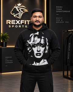 เสื้อฮู้ดดี้ผู้ชายสีดำลายกราฟิกทรงโอเวอร์ไซส์ ผ้าฟลีซ สตรีทแวร์ พิมพ์ลายภาพนามธรรม สวมใส่สบาย ผลิตจากผ้าฝ้าย 100% - Product Image 1