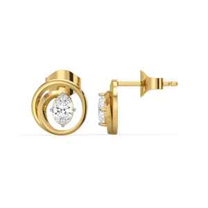 Boucles d'oreilles ovales en or jaune avec diamants, design géométrique minimaliste, pour femme, à porter au quotidien - Product Image 3