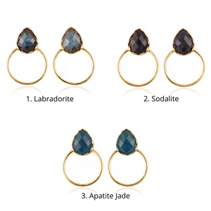 Natural Labradorite Sodailte Gemstone <b>Drop</b> Stud Earrings Brass 18k Gold Plated Bohemia Style Women's Fashion Jewelry Earrings - Product Image 1