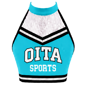 Turquoise Cheerleading Uniform Set Pleated Skirt <b>Crop</b> <b>Top</b> Team Performance <b>Dance</b> Competition Athletic Sportswear Outfit - Product Image 6
