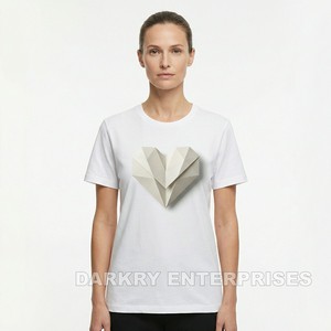 Camiseta Personalizada para Mujer con Estampado de Corazón de Ilusión Óptica, Blusa Blanca de Algodón para Dama, Diseño Monocromático Op-Art, Venta al Por Mayor de Fábrica - Product Image 5