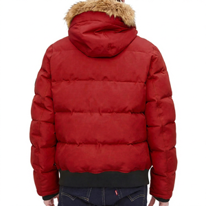 Veste matelassée jaune à capuche pour homme avec garniture en fourrure, coupe-vent, rembourrée de duvet, manteau d'hiver, style décontracté, coupe régulière - Product Image 5