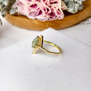 Bague en argent sterling 925 plaqué or 14 carats, forme goutte, agate mousse, pierre naturelle, zircone, bijoux pour femmes - Product Image 2