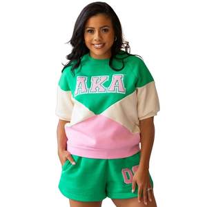 Conjunto de Dos Piezas Colorblock AKA para Mujer, Sudadera y Pantalones Cortos, Ropa Casual Premium de Verano - Product Image 1